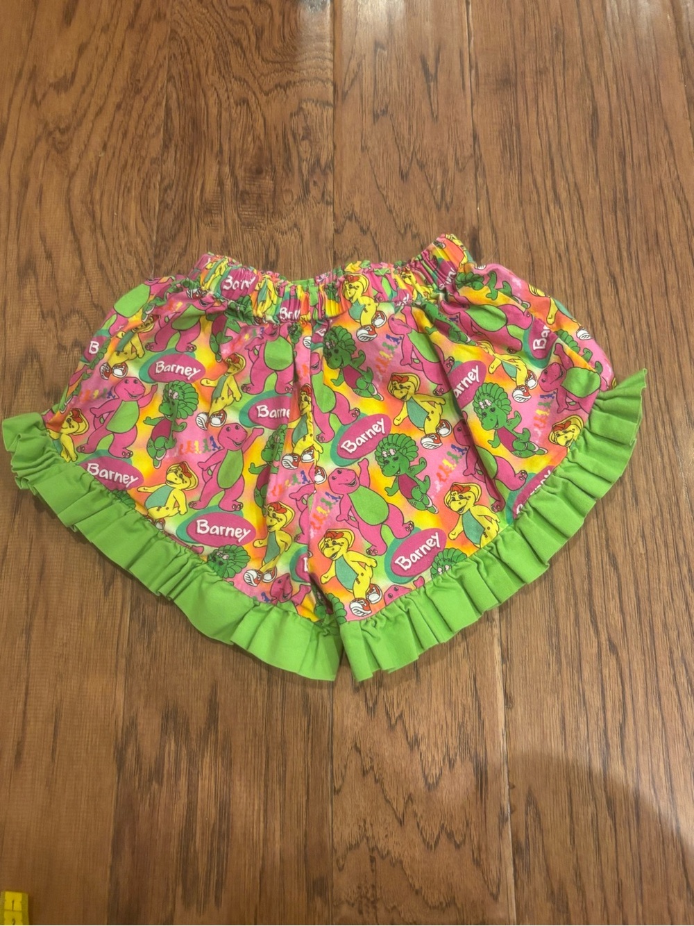 Handmade Barney & Friends Bloomers Vintage Fabric Ruffle Shorts 4T-5T y2k
